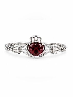 Sterling Silver 925 Claddagh Ring Red Heart Stone Irish Adjustable Size 8 Crown